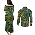 Personalised Aboriginal Art People Symbol Couples Matching Puletasi and Long Sleeve Button Shirt