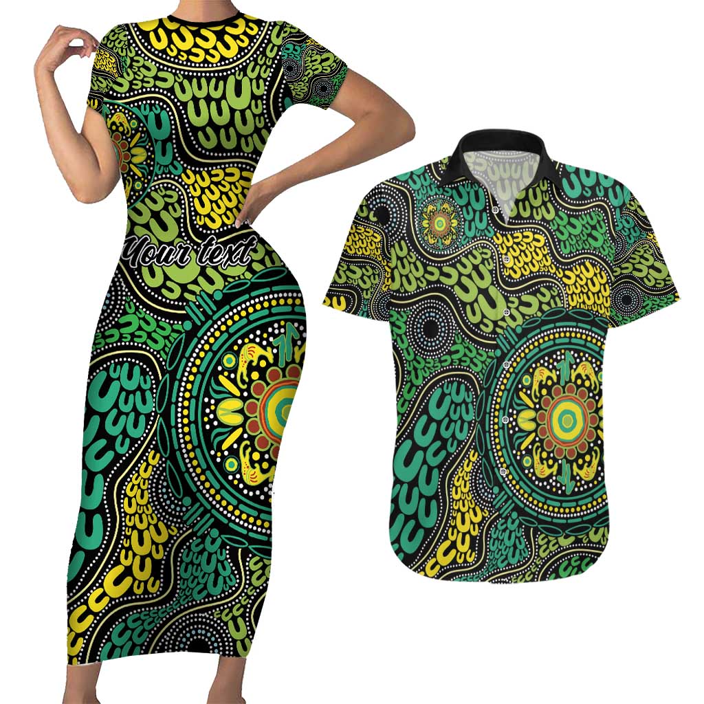 Personalised Aboriginal Art People Symbol Couples Matching Short Sleeve Bodycon Dress and Hawaiian Shirt