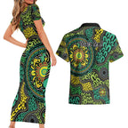 Personalised Aboriginal Art People Symbol Couples Matching Short Sleeve Bodycon Dress and Hawaiian Shirt