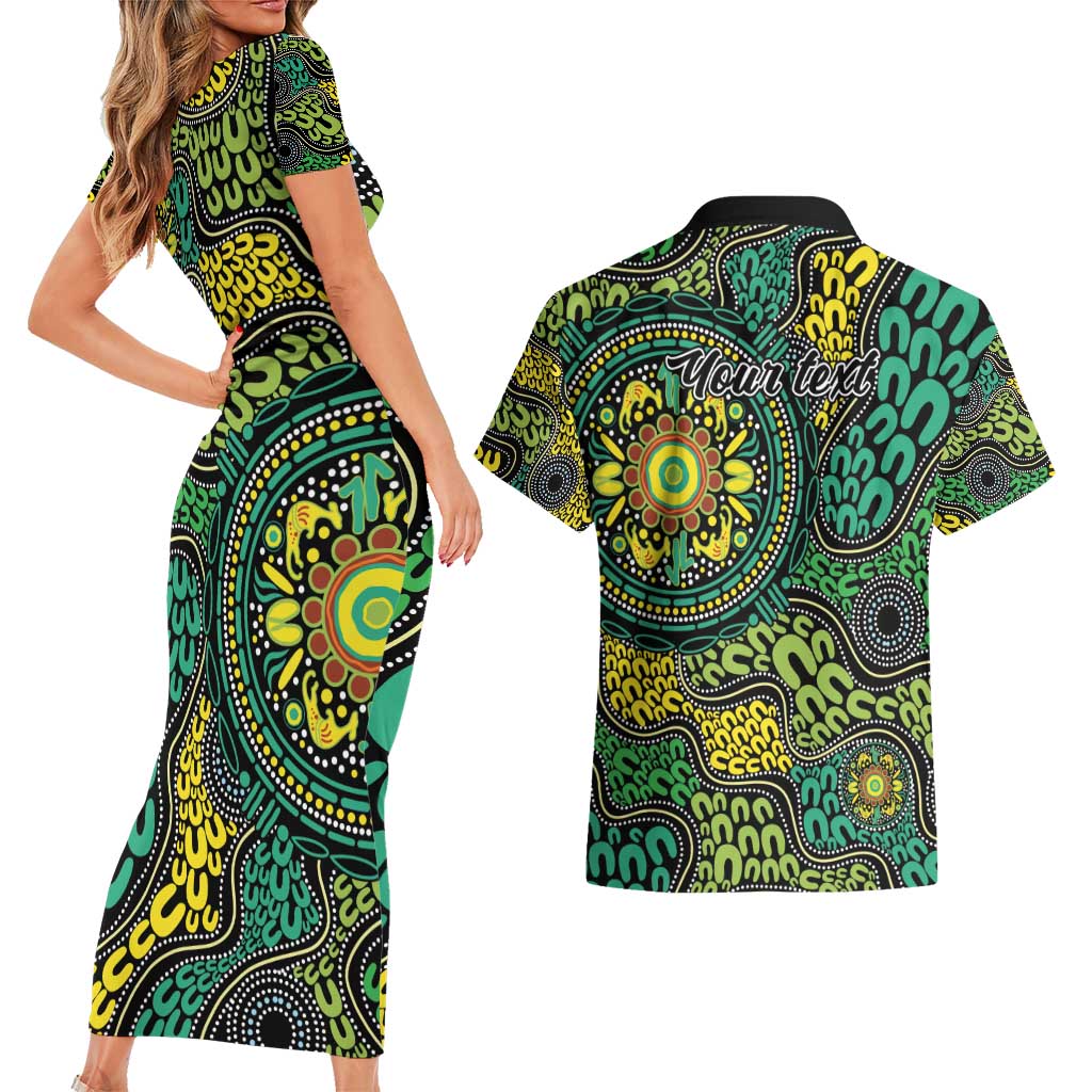 Personalised Aboriginal Art People Symbol Couples Matching Short Sleeve Bodycon Dress and Hawaiian Shirt