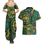 Personalised Aboriginal Art People Symbol Couples Matching Summer Maxi Dress and Hawaiian Shirt
