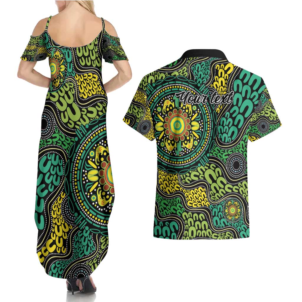 Personalised Aboriginal Art People Symbol Couples Matching Summer Maxi Dress and Hawaiian Shirt
