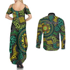 Personalised Aboriginal Art People Symbol Couples Matching Summer Maxi Dress and Long Sleeve Button Shirt