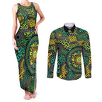 Personalised Aboriginal Art People Symbol Couples Matching Tank Maxi Dress and Long Sleeve Button Shirt