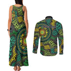 Personalised Aboriginal Art People Symbol Couples Matching Tank Maxi Dress and Long Sleeve Button Shirt