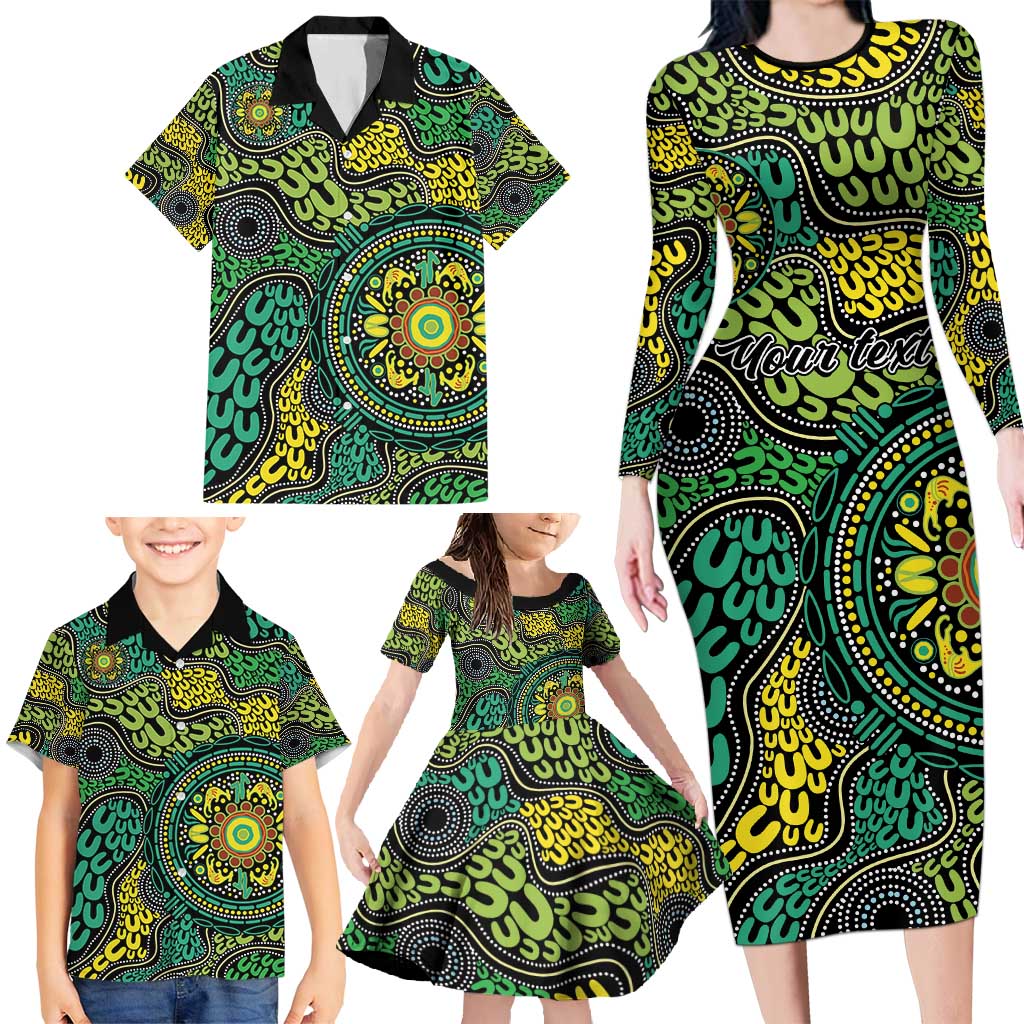 Personalised Aboriginal Art People Symbol Family Matching Long Sleeve Bodycon Dress and Hawaiian Shirt