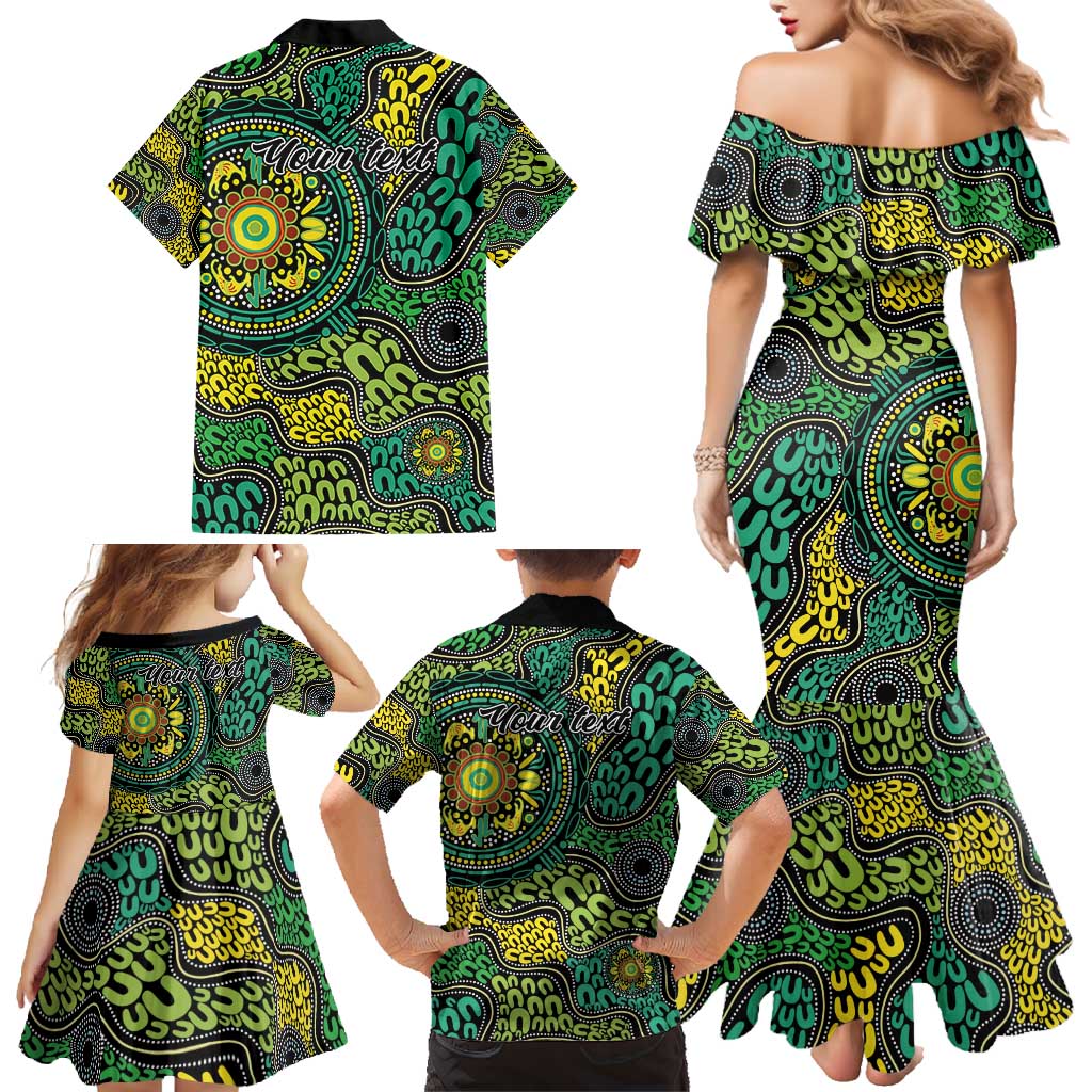 Personalised Aboriginal Art People Symbol Family Matching Mermaid Dress and Hawaiian Shirt