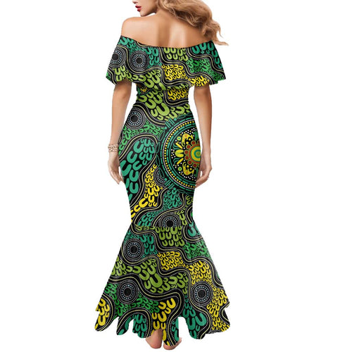 Personalised Aboriginal Art People Symbol Family Matching Mermaid Dress and Hawaiian Shirt