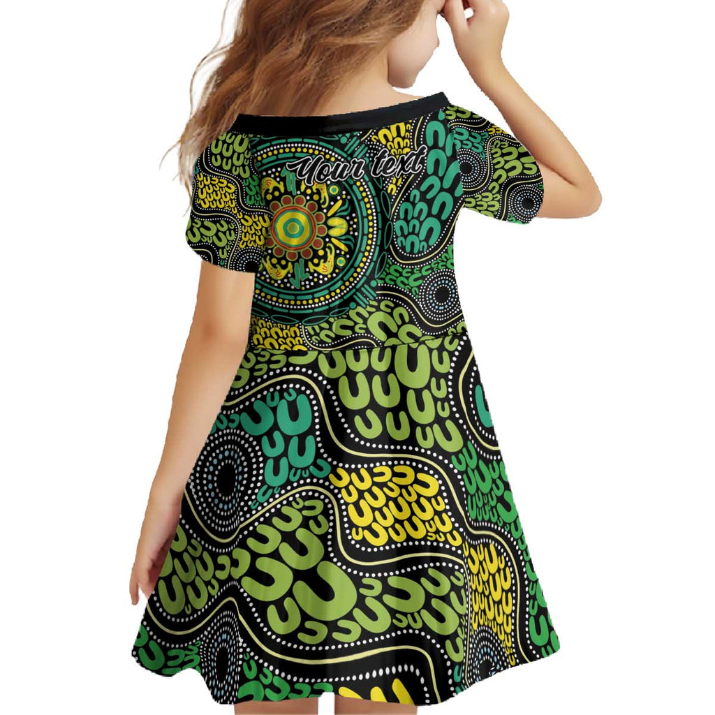 Personalised Aboriginal Art People Symbol Family Matching Off The Shoulder Long Sleeve Dress and Hawaiian Shirt