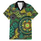 Personalised Aboriginal Art People Symbol Family Matching Off The Shoulder Long Sleeve Dress and Hawaiian Shirt