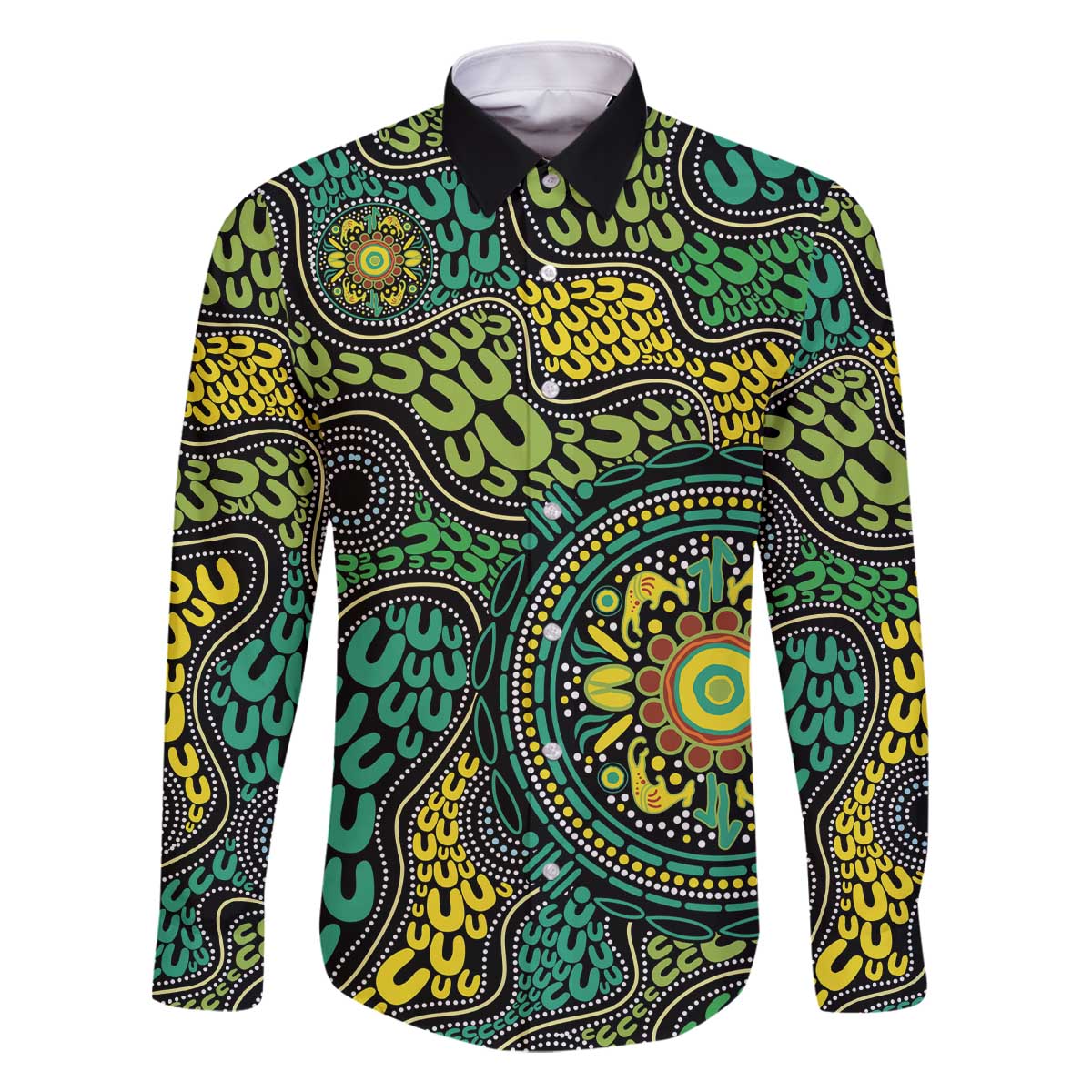 Personalised Aboriginal Art People Symbol Family Matching Off The Shoulder Long Sleeve Dress and Hawaiian Shirt