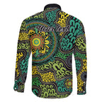 Personalised Aboriginal Art People Symbol Family Matching Off The Shoulder Long Sleeve Dress and Hawaiian Shirt