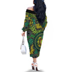 Personalised Aboriginal Art People Symbol Family Matching Off The Shoulder Long Sleeve Dress and Hawaiian Shirt