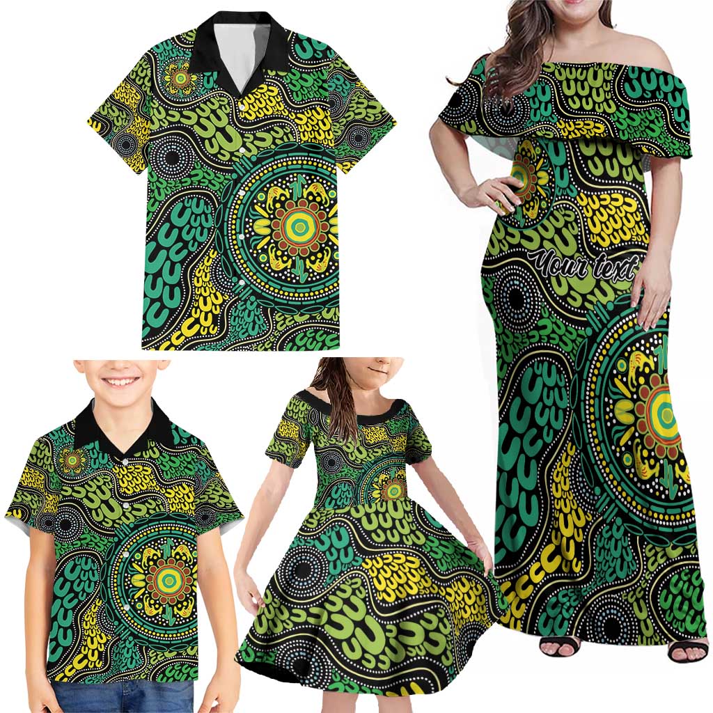 Personalised Aboriginal Art People Symbol Family Matching Off Shoulder Maxi Dress and Hawaiian Shirt
