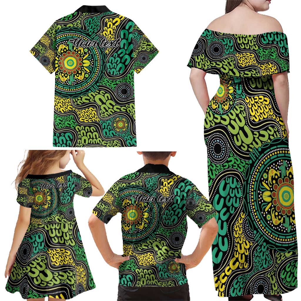 Personalised Aboriginal Art People Symbol Family Matching Off Shoulder Maxi Dress and Hawaiian Shirt