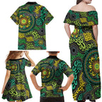 Personalised Aboriginal Art People Symbol Family Matching Off Shoulder Maxi Dress and Hawaiian Shirt