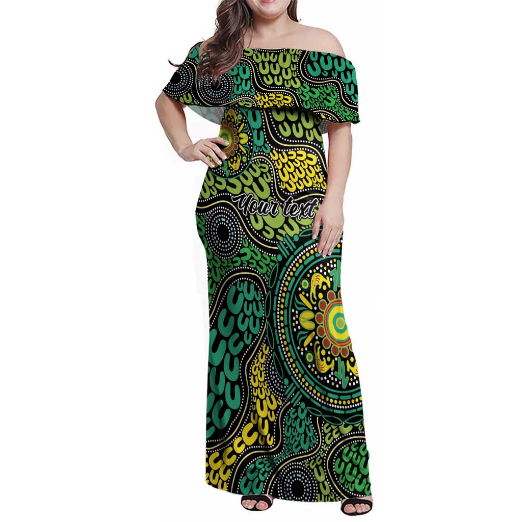 Personalised Aboriginal Art People Symbol Family Matching Off Shoulder Maxi Dress and Hawaiian Shirt