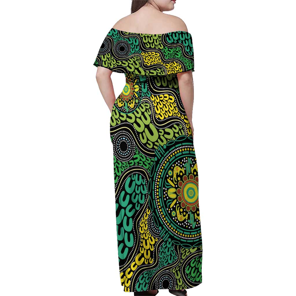 Personalised Aboriginal Art People Symbol Family Matching Off Shoulder Maxi Dress and Hawaiian Shirt