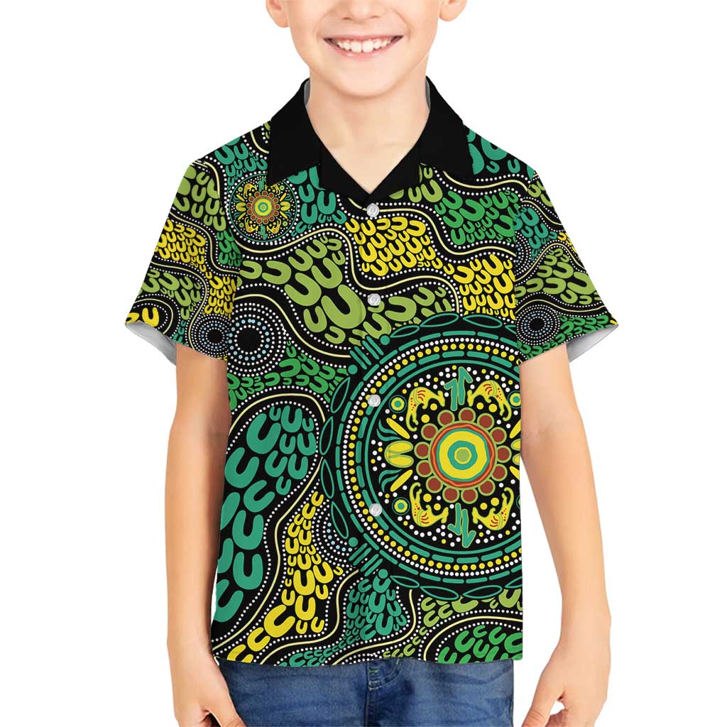 Personalised Aboriginal Art People Symbol Family Matching Off Shoulder Maxi Dress and Hawaiian Shirt