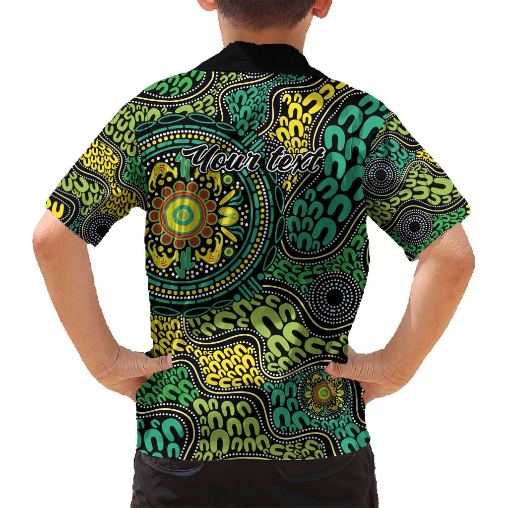 Personalised Aboriginal Art People Symbol Family Matching Off Shoulder Short Dress and Hawaiian Shirt