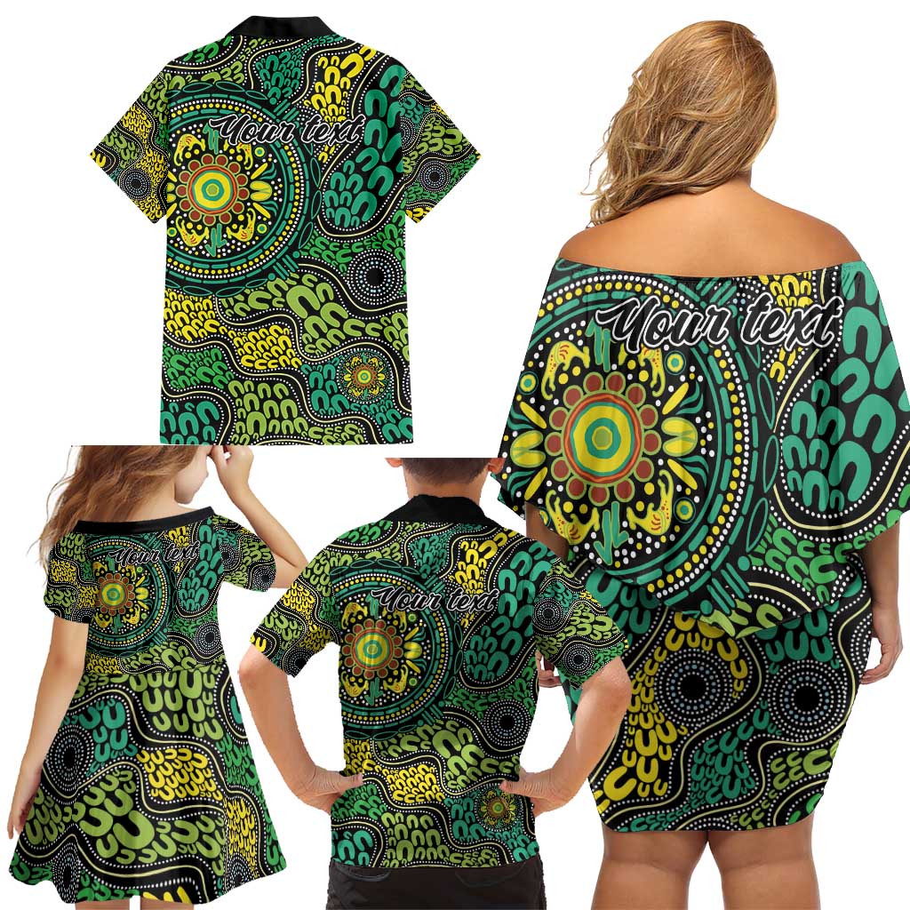 Personalised Aboriginal Art People Symbol Family Matching Off Shoulder Short Dress and Hawaiian Shirt
