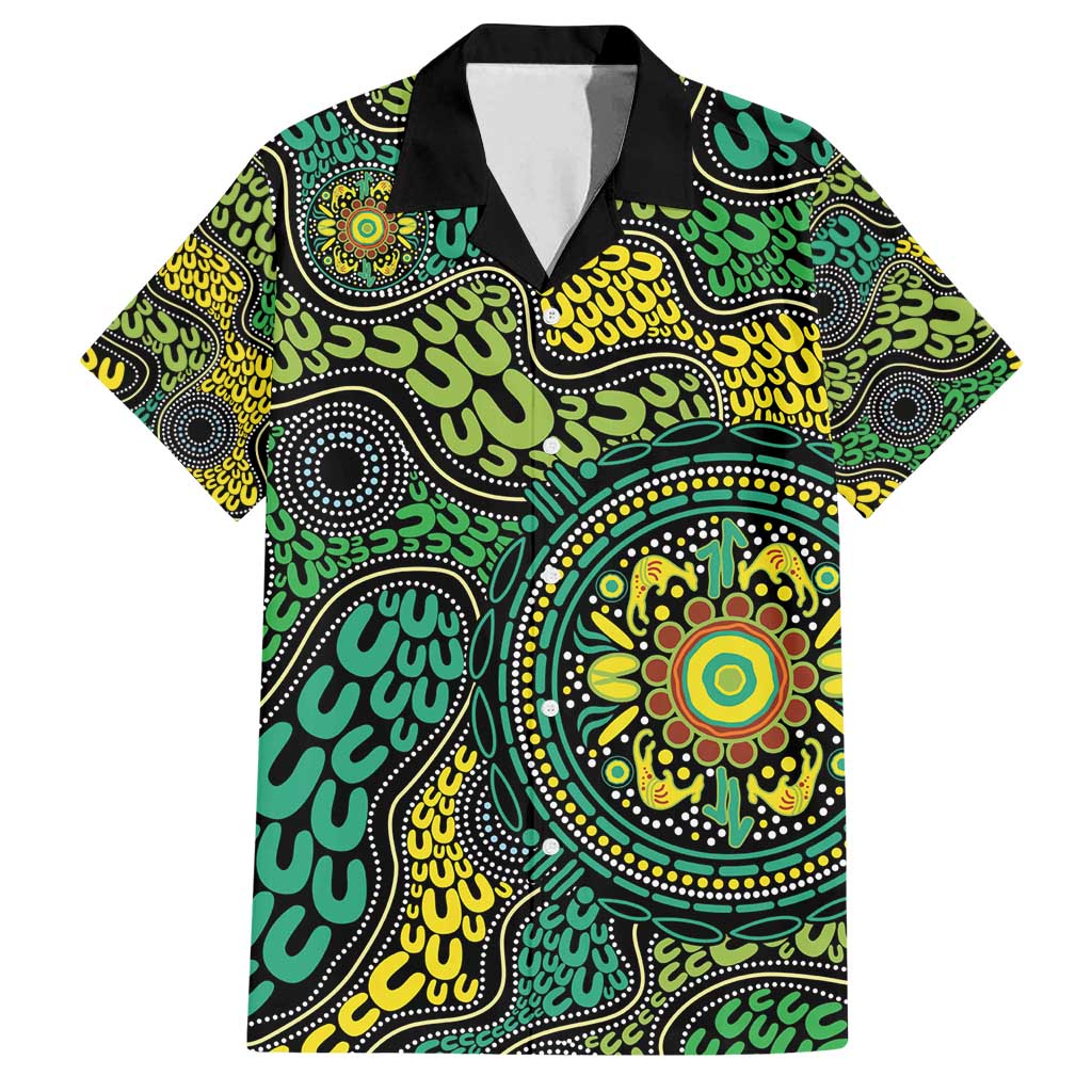 Personalised Aboriginal Art People Symbol Family Matching Off Shoulder Short Dress and Hawaiian Shirt