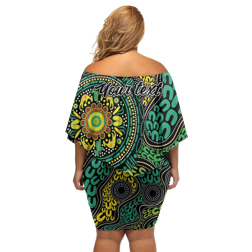 Personalised Aboriginal Art People Symbol Family Matching Off Shoulder Short Dress and Hawaiian Shirt