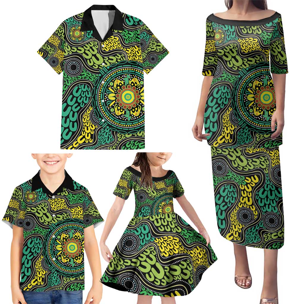 Personalised Aboriginal Art People Symbol Family Matching Puletasi and Hawaiian Shirt