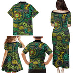 Personalised Aboriginal Art People Symbol Family Matching Puletasi and Hawaiian Shirt