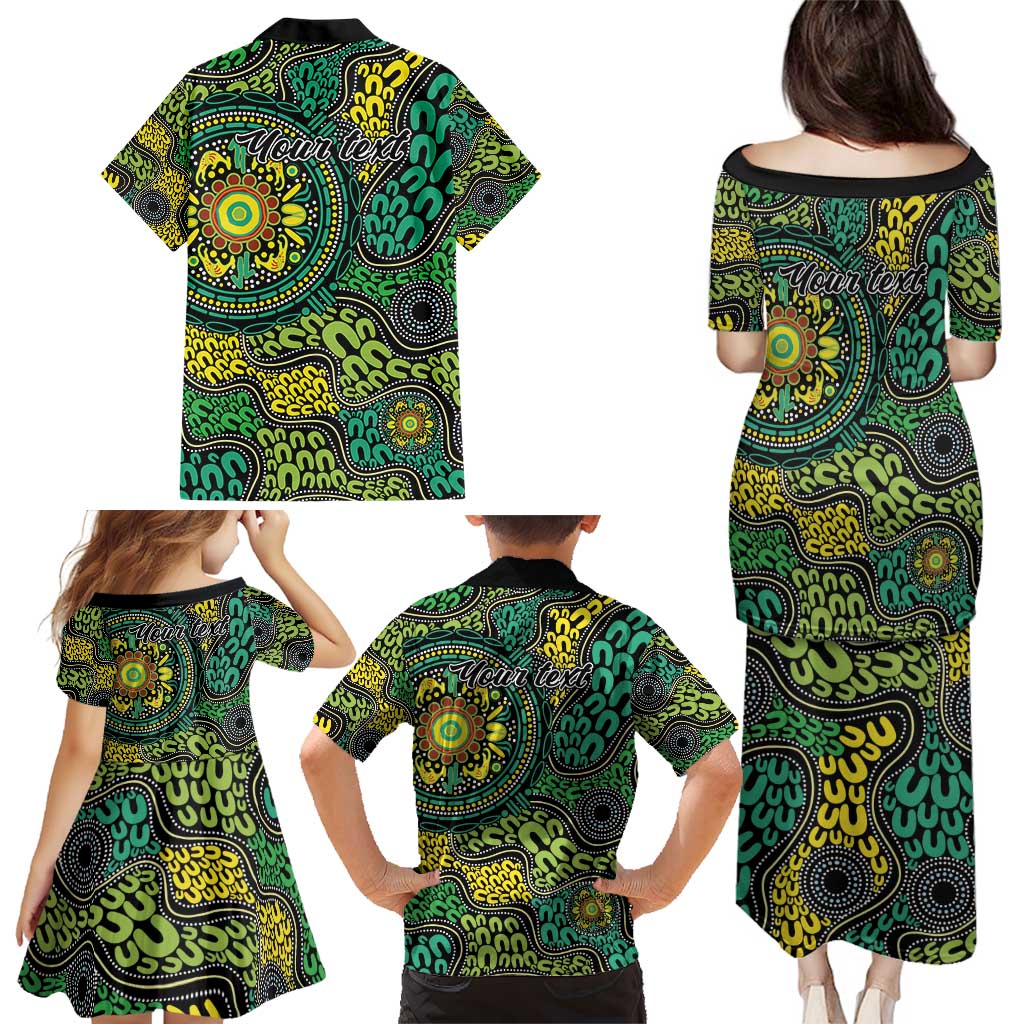 Personalised Aboriginal Art People Symbol Family Matching Puletasi and Hawaiian Shirt