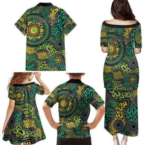 Personalised Aboriginal Art People Symbol Family Matching Puletasi and Hawaiian Shirt
