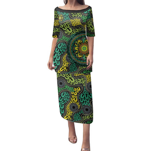Personalised Aboriginal Art People Symbol Family Matching Puletasi and Hawaiian Shirt
