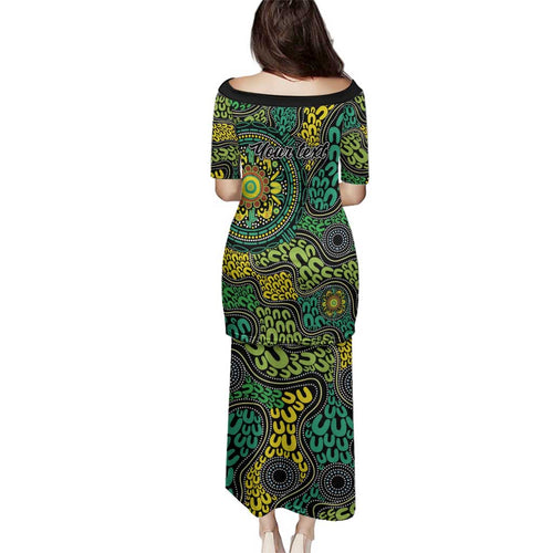Personalised Aboriginal Art People Symbol Family Matching Puletasi and Hawaiian Shirt