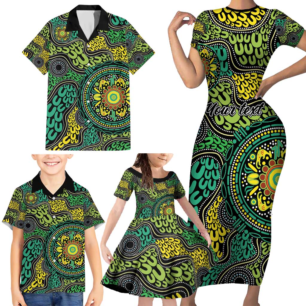 Personalised Aboriginal Art People Symbol Family Matching Short Sleeve Bodycon Dress and Hawaiian Shirt