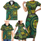 Personalised Aboriginal Art People Symbol Family Matching Short Sleeve Bodycon Dress and Hawaiian Shirt