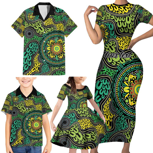 Personalised Aboriginal Art People Symbol Family Matching Short Sleeve Bodycon Dress and Hawaiian Shirt