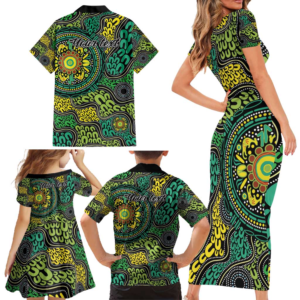 Personalised Aboriginal Art People Symbol Family Matching Short Sleeve Bodycon Dress and Hawaiian Shirt