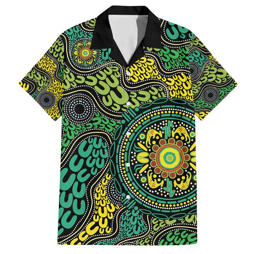 Personalised Aboriginal Art People Symbol Family Matching Short Sleeve Bodycon Dress and Hawaiian Shirt
