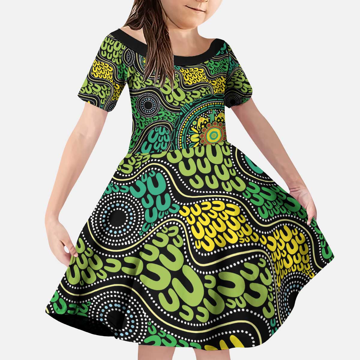 Personalised Aboriginal Art People Symbol Kid Short Sleeve Dress