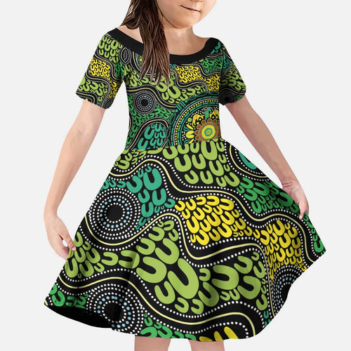 Personalised Aboriginal Art People Symbol Kid Short Sleeve Dress