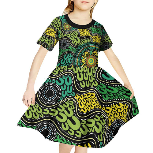 Personalised Aboriginal Art People Symbol Kid Short Sleeve Dress