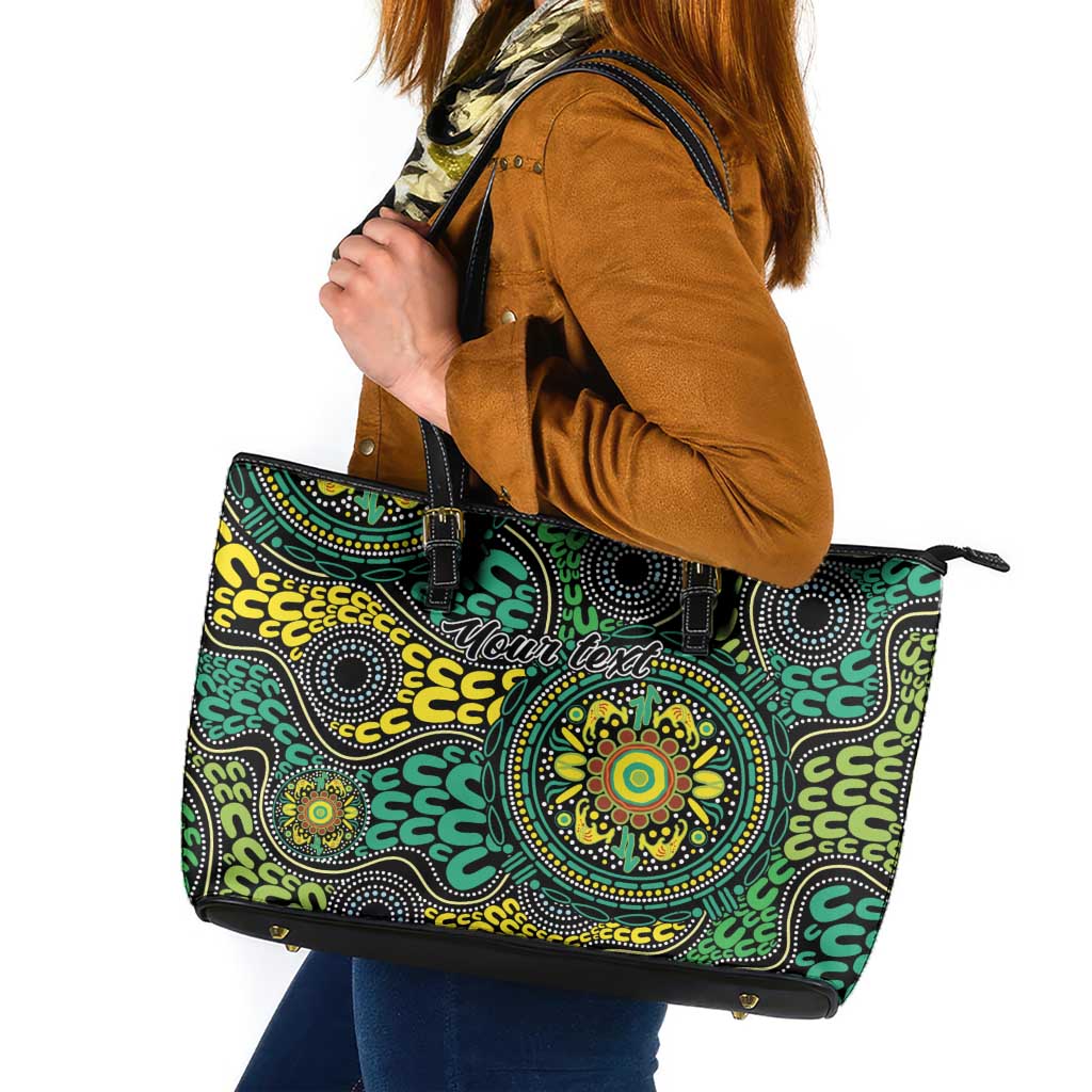 Personalised Aboriginal Art People Symbol Leather Tote Bag