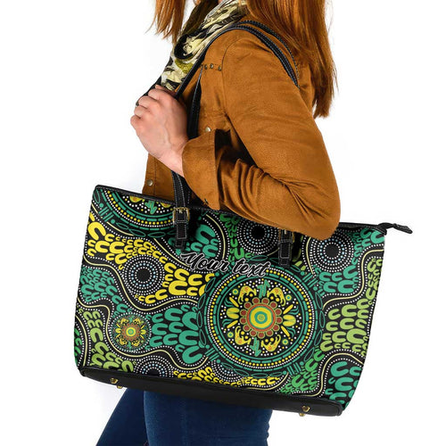 Personalised Aboriginal Art People Symbol Leather Tote Bag