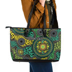 Personalised Aboriginal Art People Symbol Leather Tote Bag