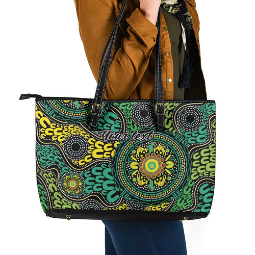 Personalised Aboriginal Art People Symbol Leather Tote Bag