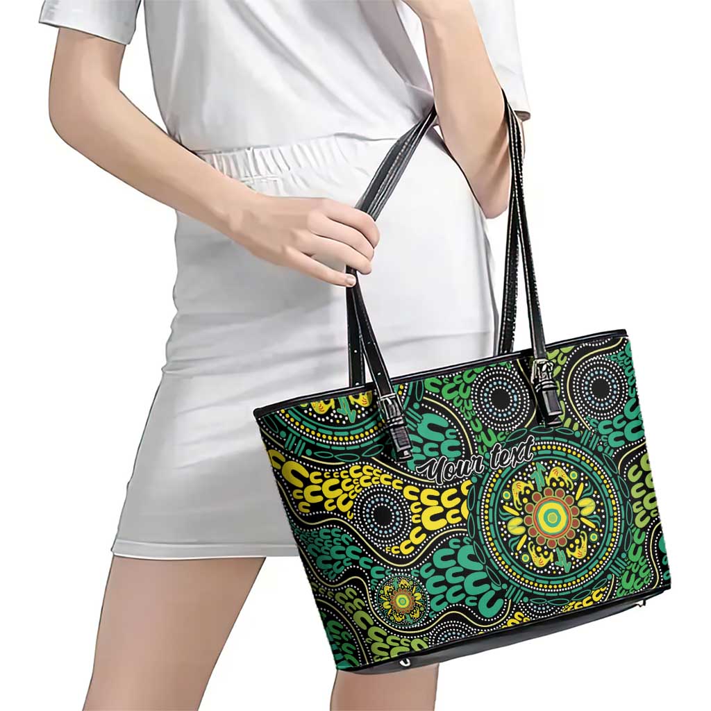 Personalised Aboriginal Art People Symbol Leather Tote Bag