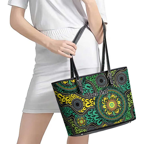 Personalised Aboriginal Art People Symbol Leather Tote Bag