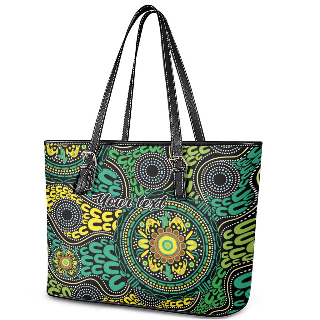 Personalised Aboriginal Art People Symbol Leather Tote Bag