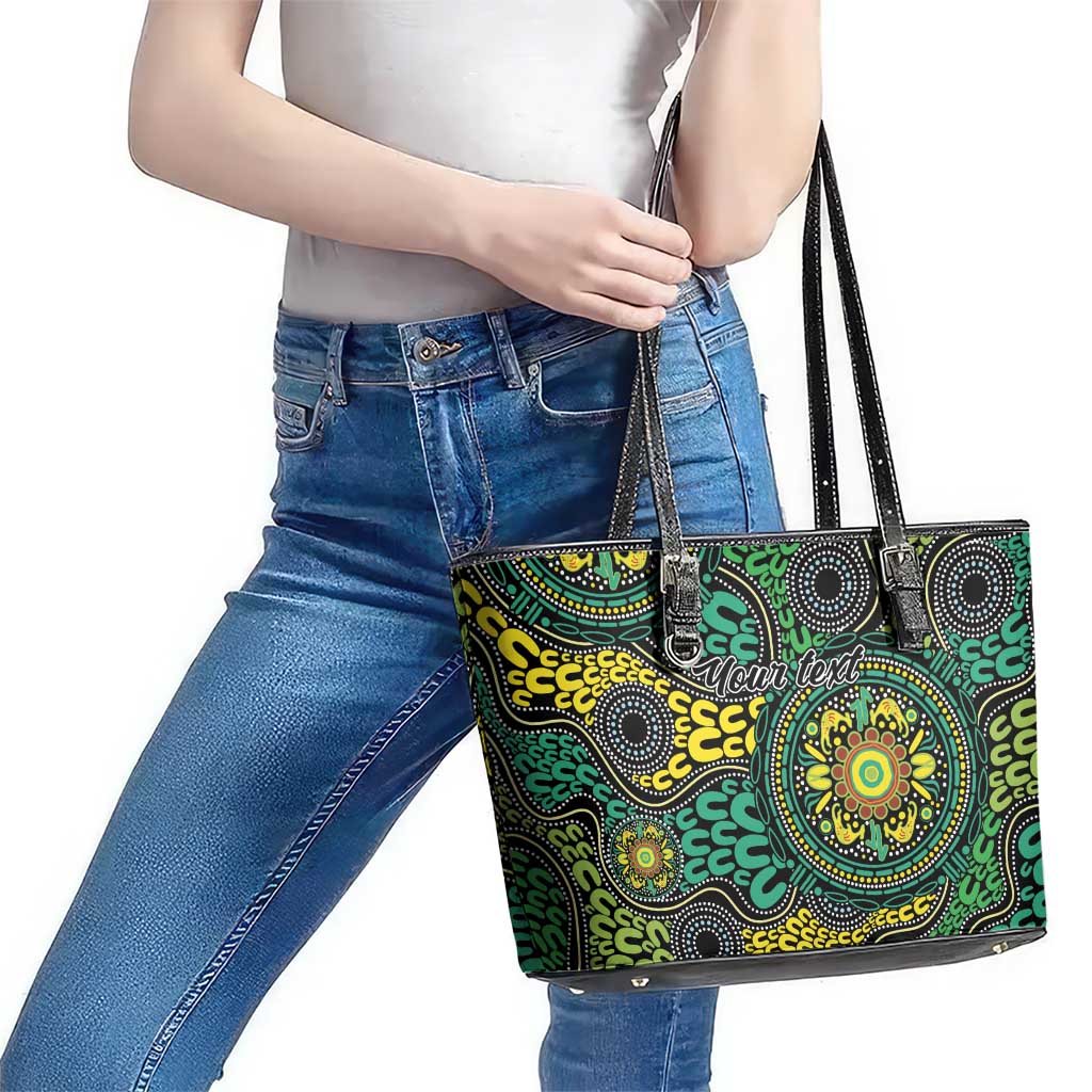 Personalised Aboriginal Art People Symbol Leather Tote Bag