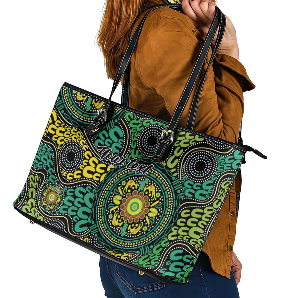 Personalised Aboriginal Art People Symbol Leather Tote Bag